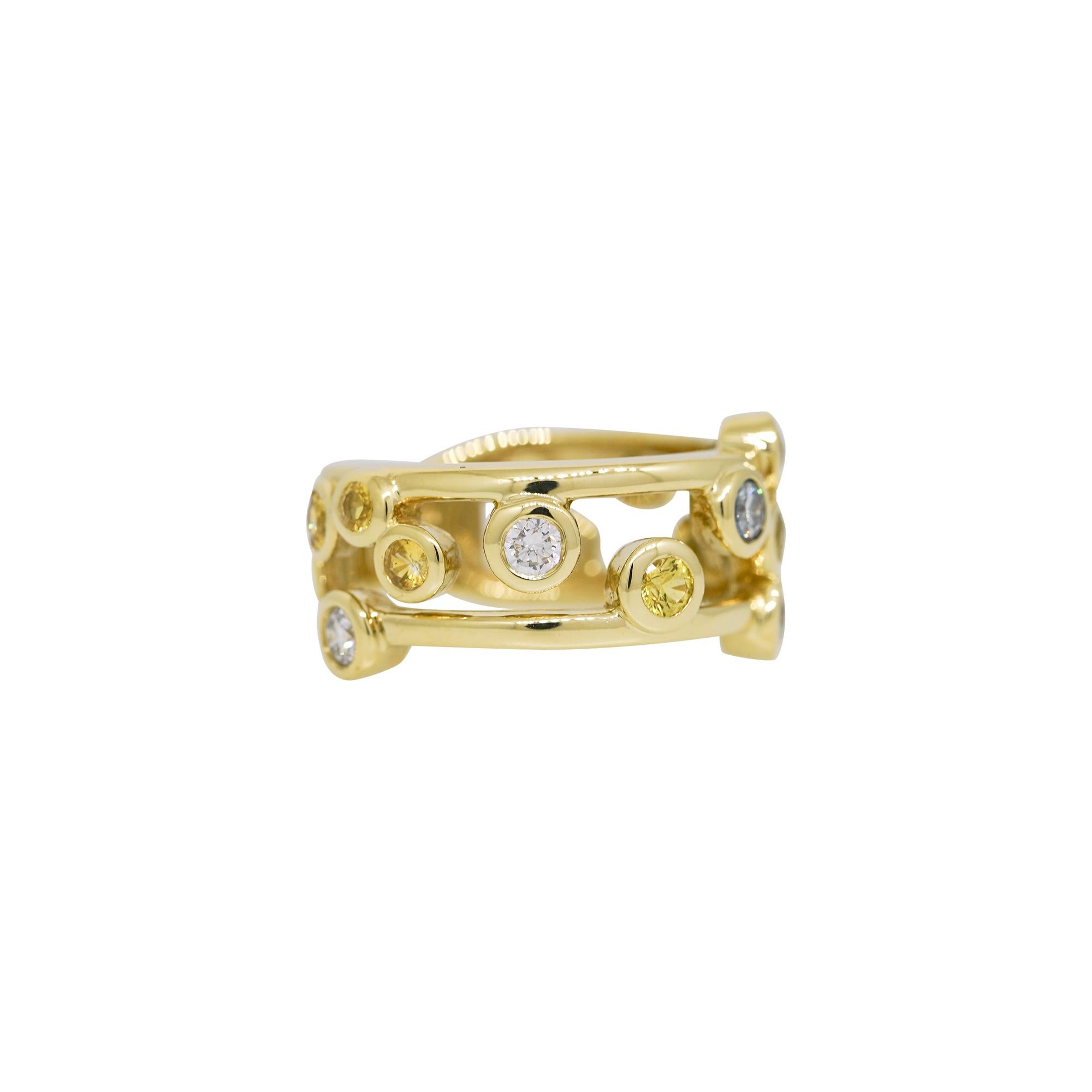 Women's Natural Diamond & Yellow Sapphire Bezel-Set 18-Karat Floating Ring In Stock