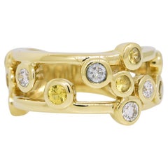 Natural Diamond & Yellow Sapphire Bezel-Set 18-Karat Floating Ring In Stock