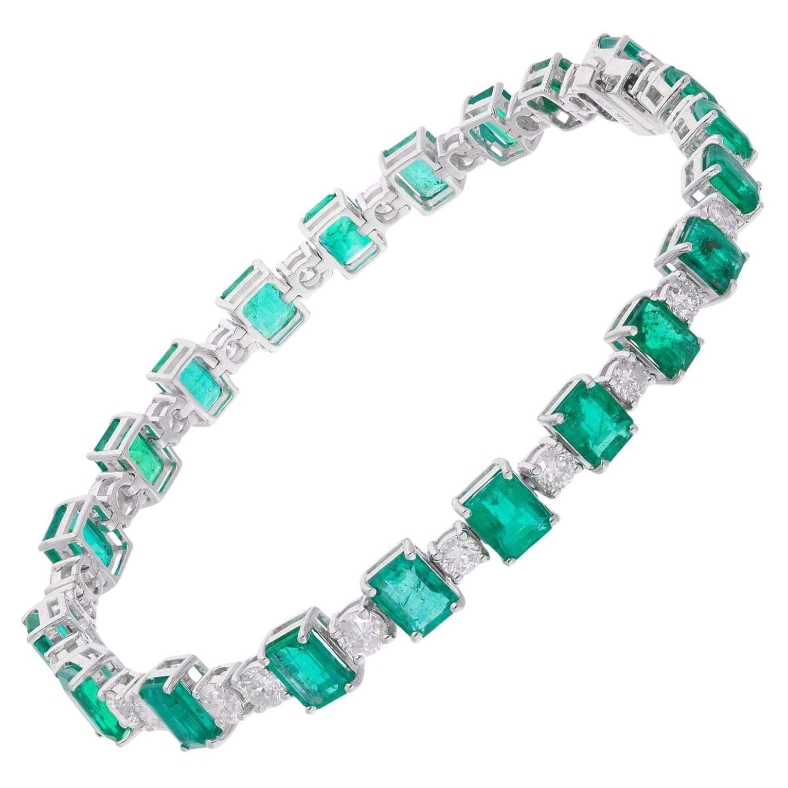 Natürlicher Diamant Sambischer Smaragd 14 Karat Weißgold Tennis-Armband Feiner Schmuck