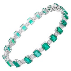 Natürlicher Diamant Sambischer Smaragd 14 Karat Weißgold Tennis-Armband Feiner Schmuck