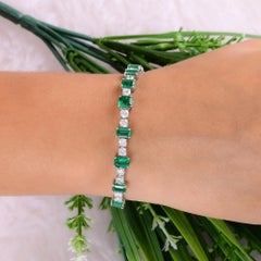 Natural Diamond Zambian Emerald 18 Karat White Gold Tennis Bracelet Fine Jewelry