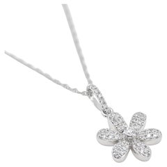 Natural Diamonds 0.19 carats 18KT White Gold  Floral Cluster Pendant Necklace