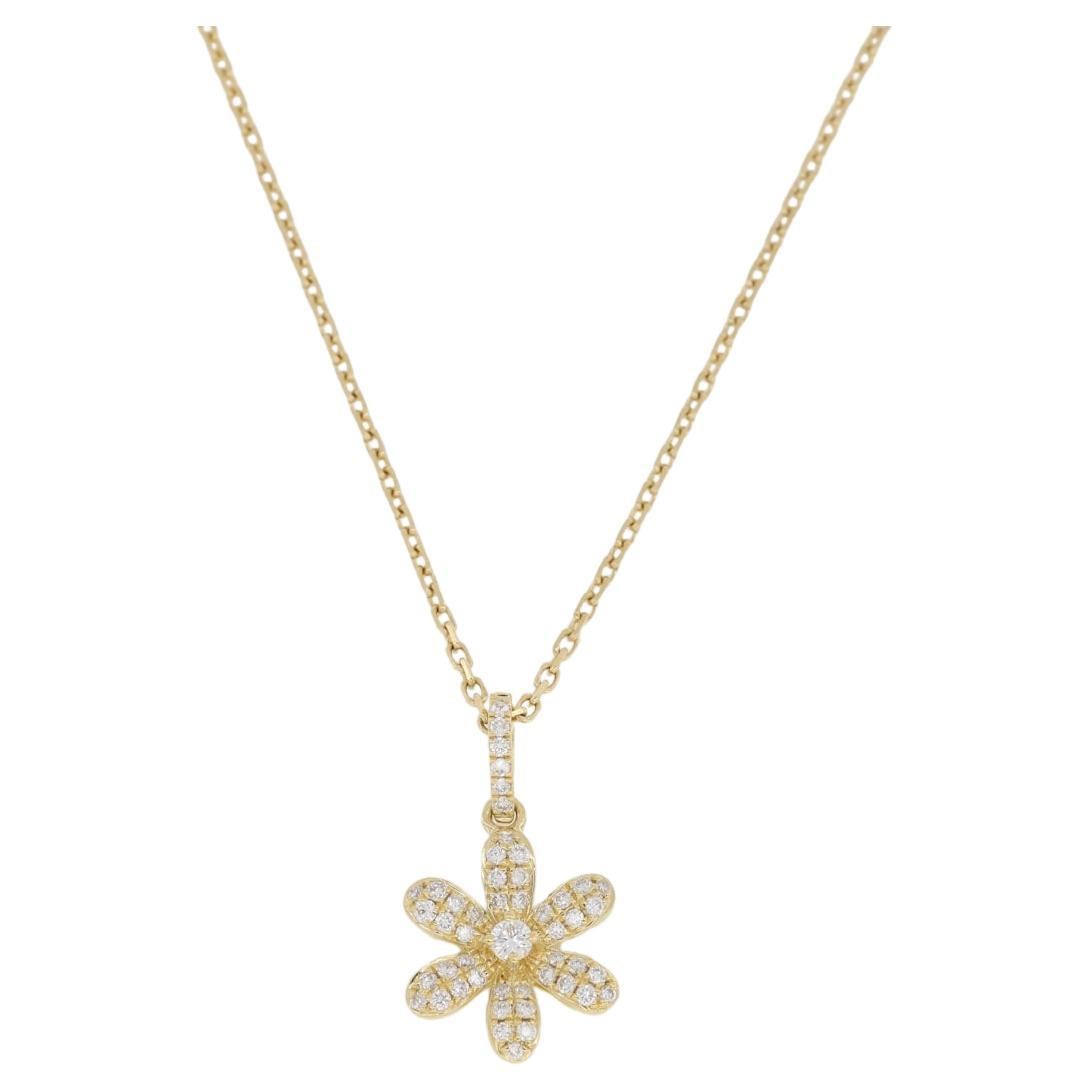 Natural Diamonds 0.19 carats 18KT Yellow Gold  Floral Cluster Pendant Necklace