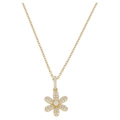 Natural Diamonds 0.19 carats 18KT Yellow Gold  Floral Cluster Pendant Necklace