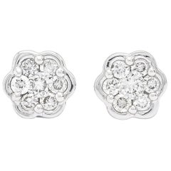 Blumen-Cluster-Ohrstecker mit natürlichen Diamanten 0,26 Karat in 18 Karat Weißgold
