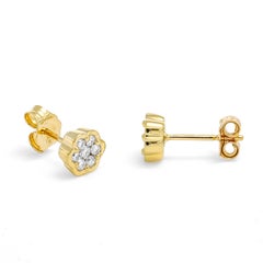 Natural Diamonds 0.26 cts in 18 Karat Yellow  Gold Flower Cluster Stud Earrings