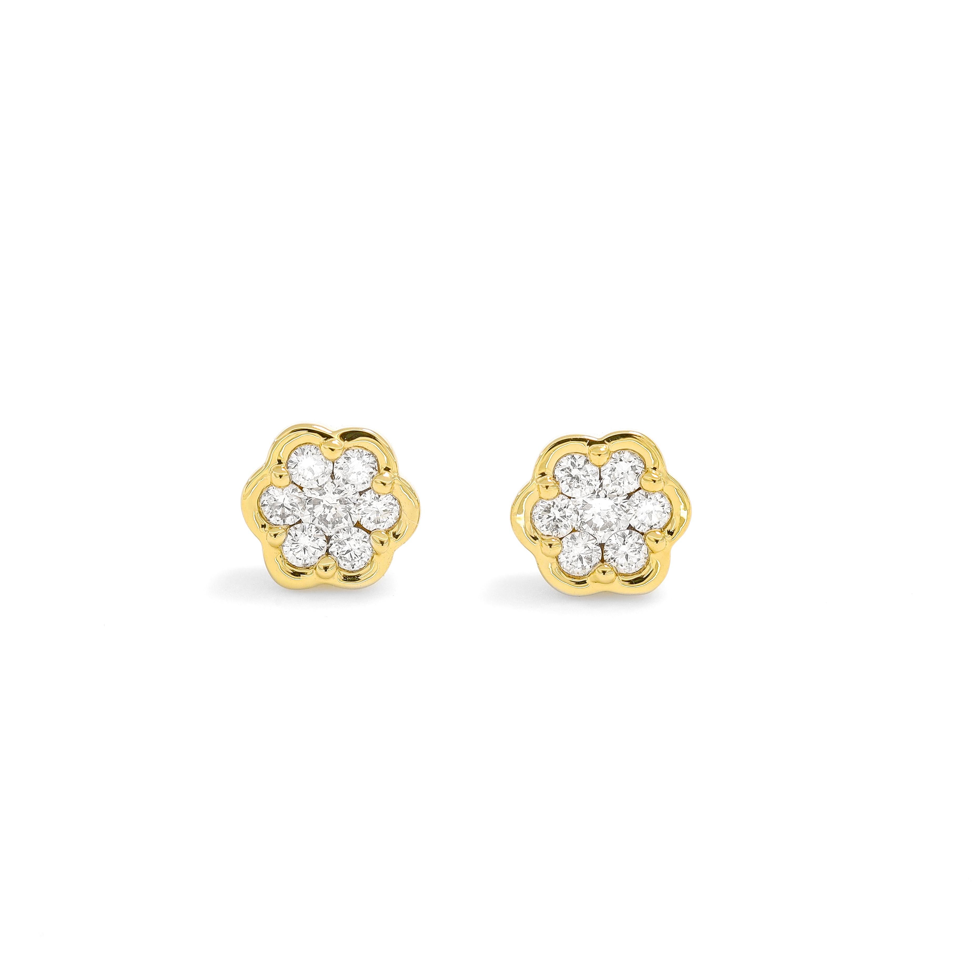 Moderno Diamanti Nature 0,26 carati in giallo 18 carati  Orecchini a grappolo in oro con fiori in vendita