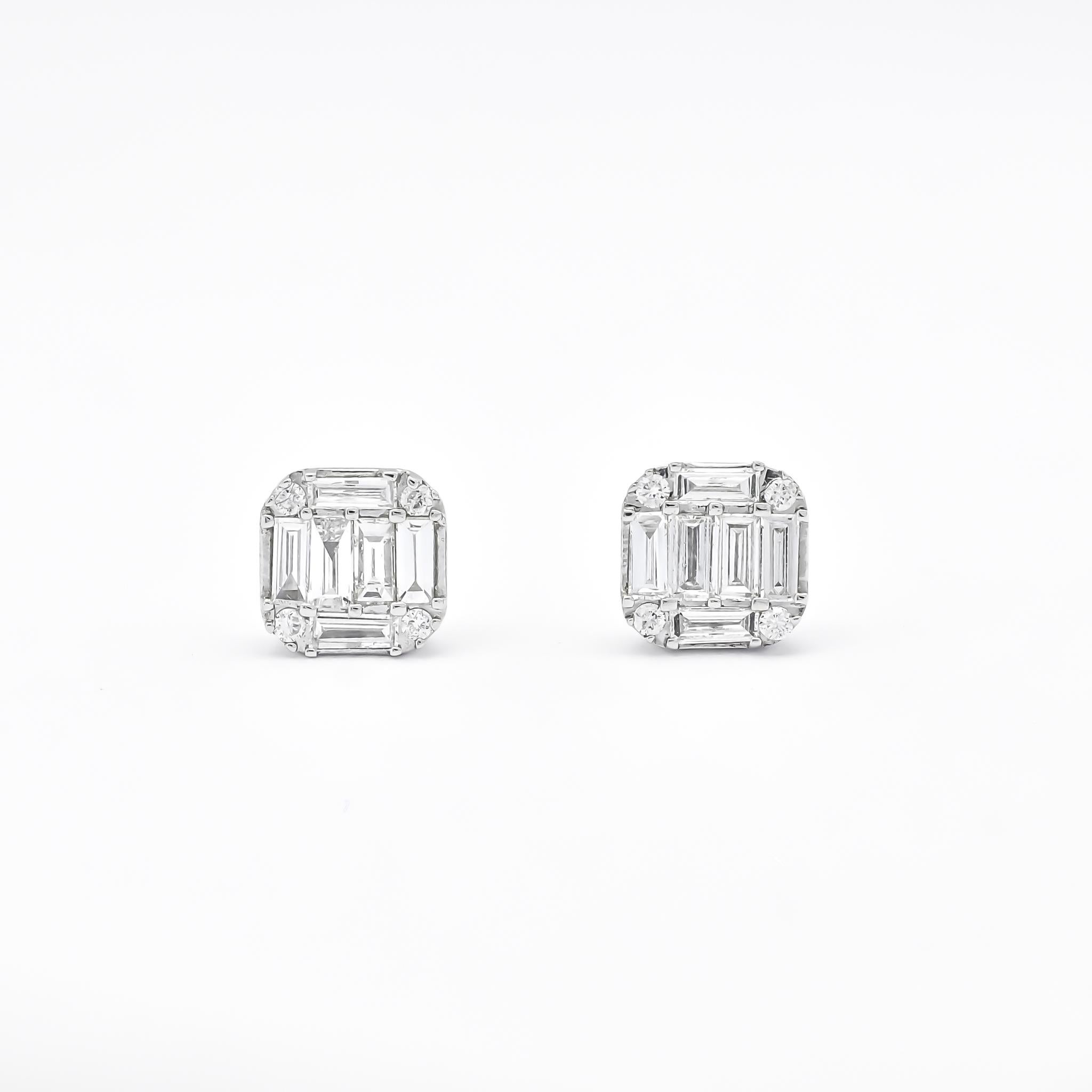 
Elevate your everyday style with these exquisite Baguette Round Diamond Cluster Simple Stud Earrings, a popular and elegant choice for those who appreciate the timeless allure of sophistication. Crafted with meticulous attention to detail, these
