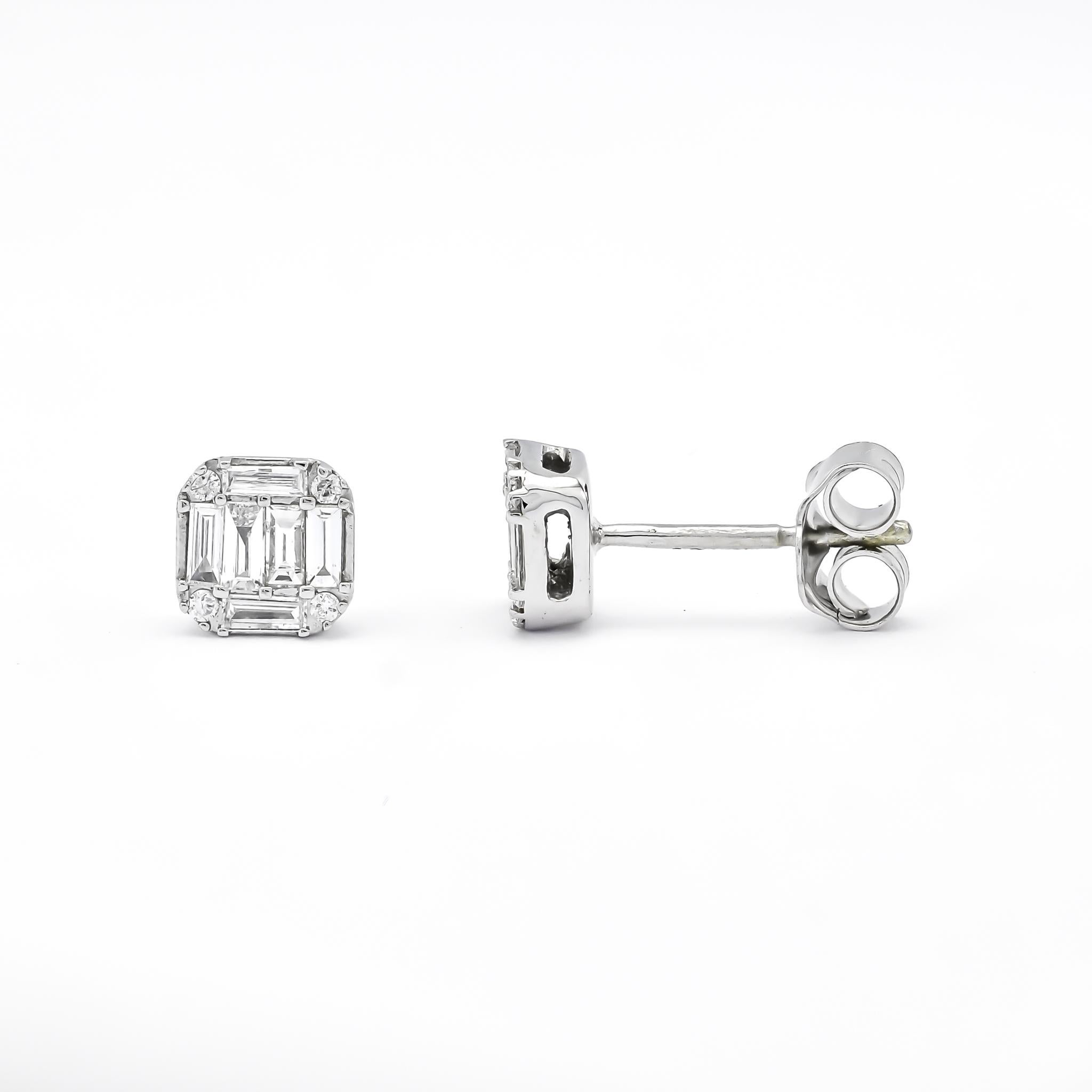 Women's or Men's Natural Diamonds 0.27 cts in 18KT White Gold Petite Stud Earrings E09332 For Sale
