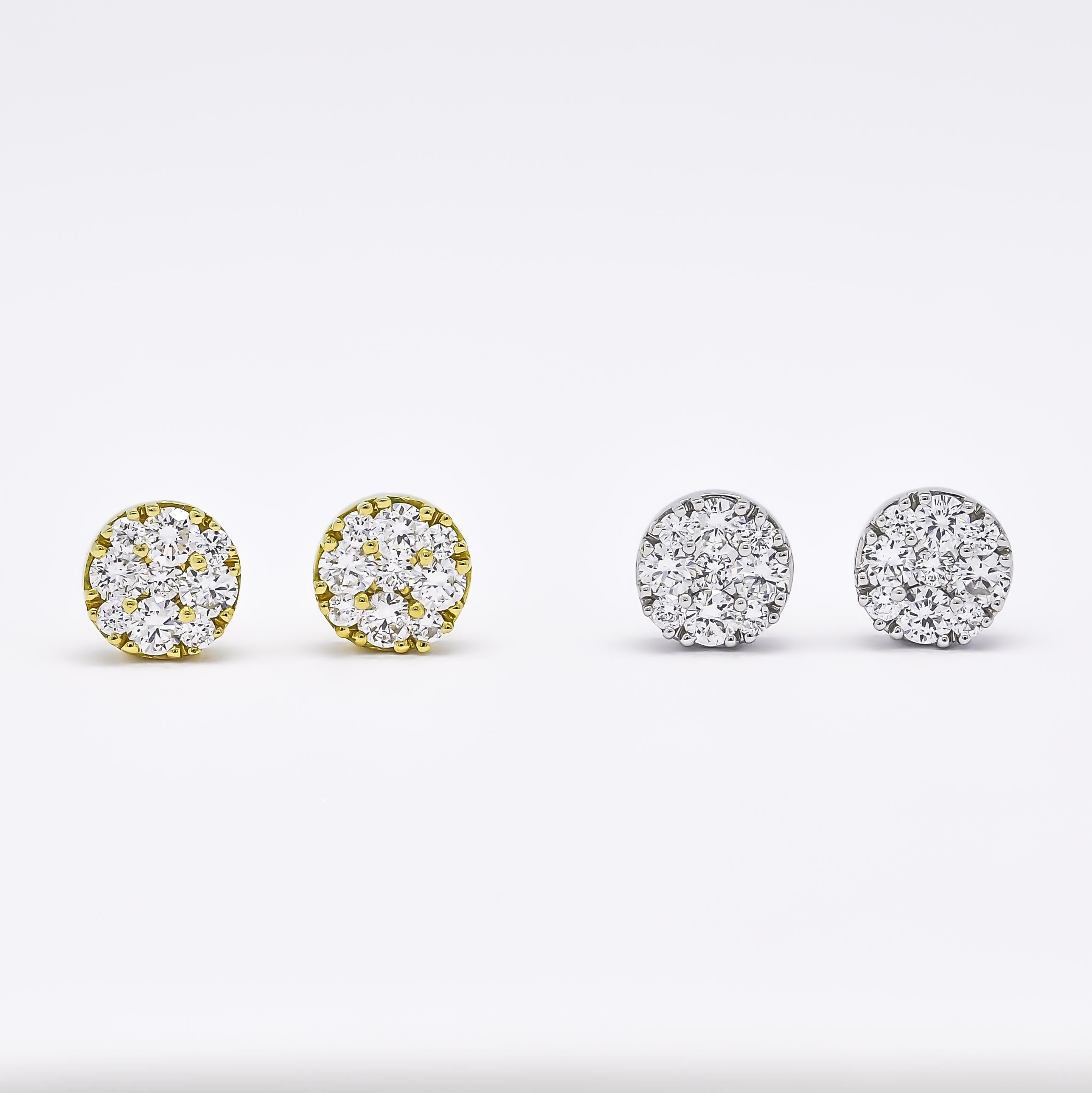 Taille ronde Diamants naturels 0.40 cts Boucles d'oreilles Modernity en or jaune 18 carats en vente