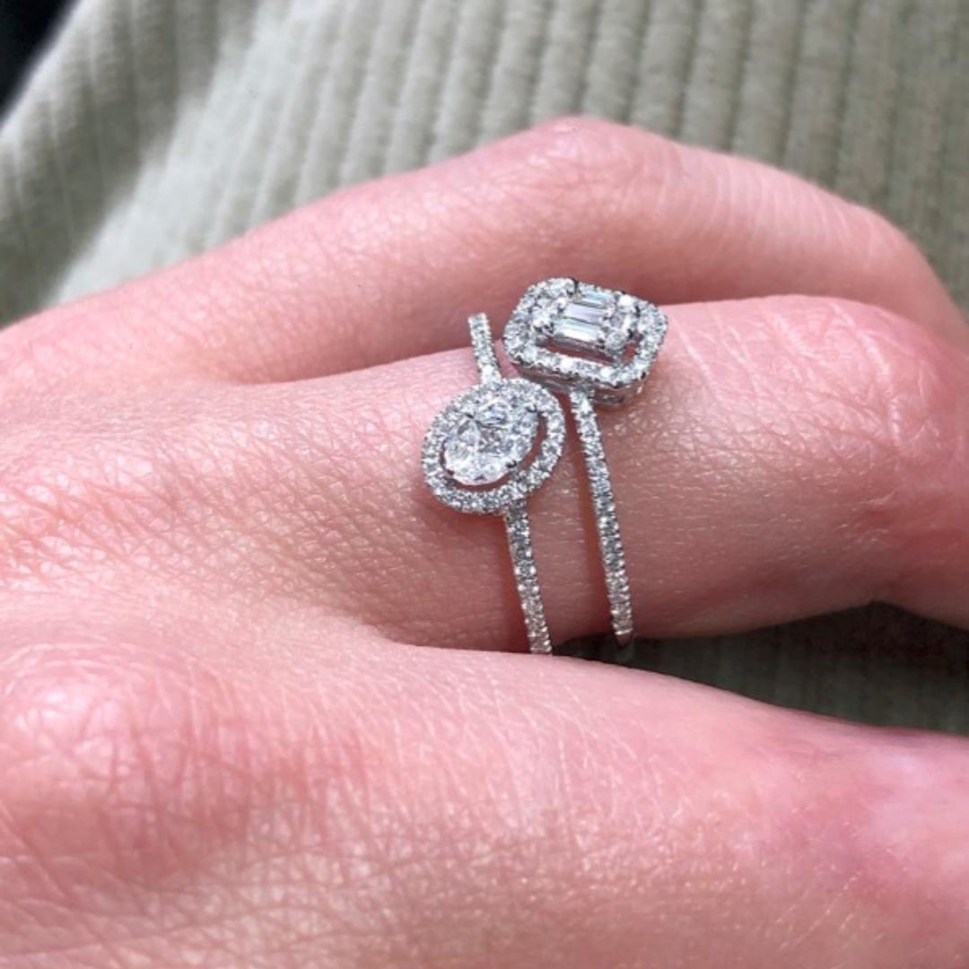 Diamanti naturali da 0,50 carati in oro bianco 18KT Anello con dichiarazione a grappolo multiplo in vendita 2