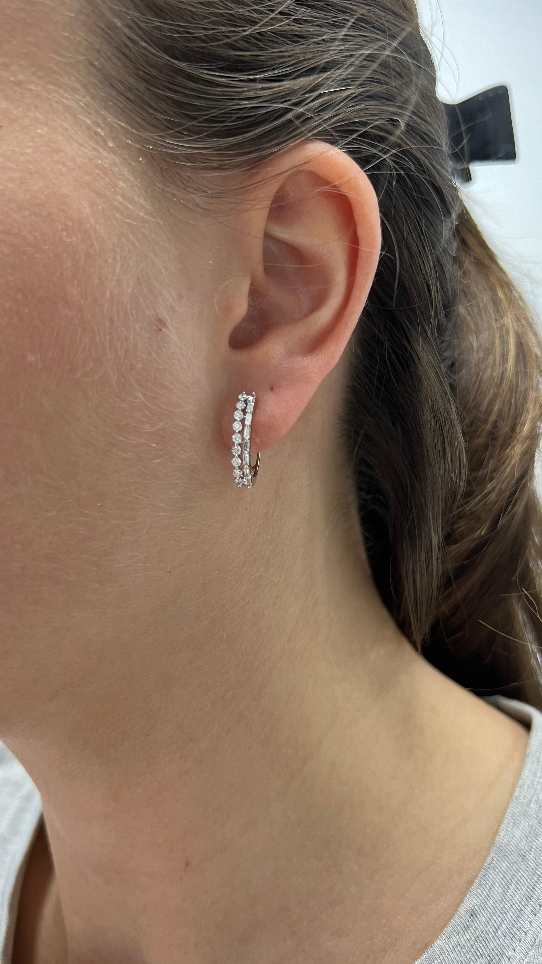Natural Diamonds 0.62 cts 18 Karat White Gold Petite Hoop Earrings For Sale 3