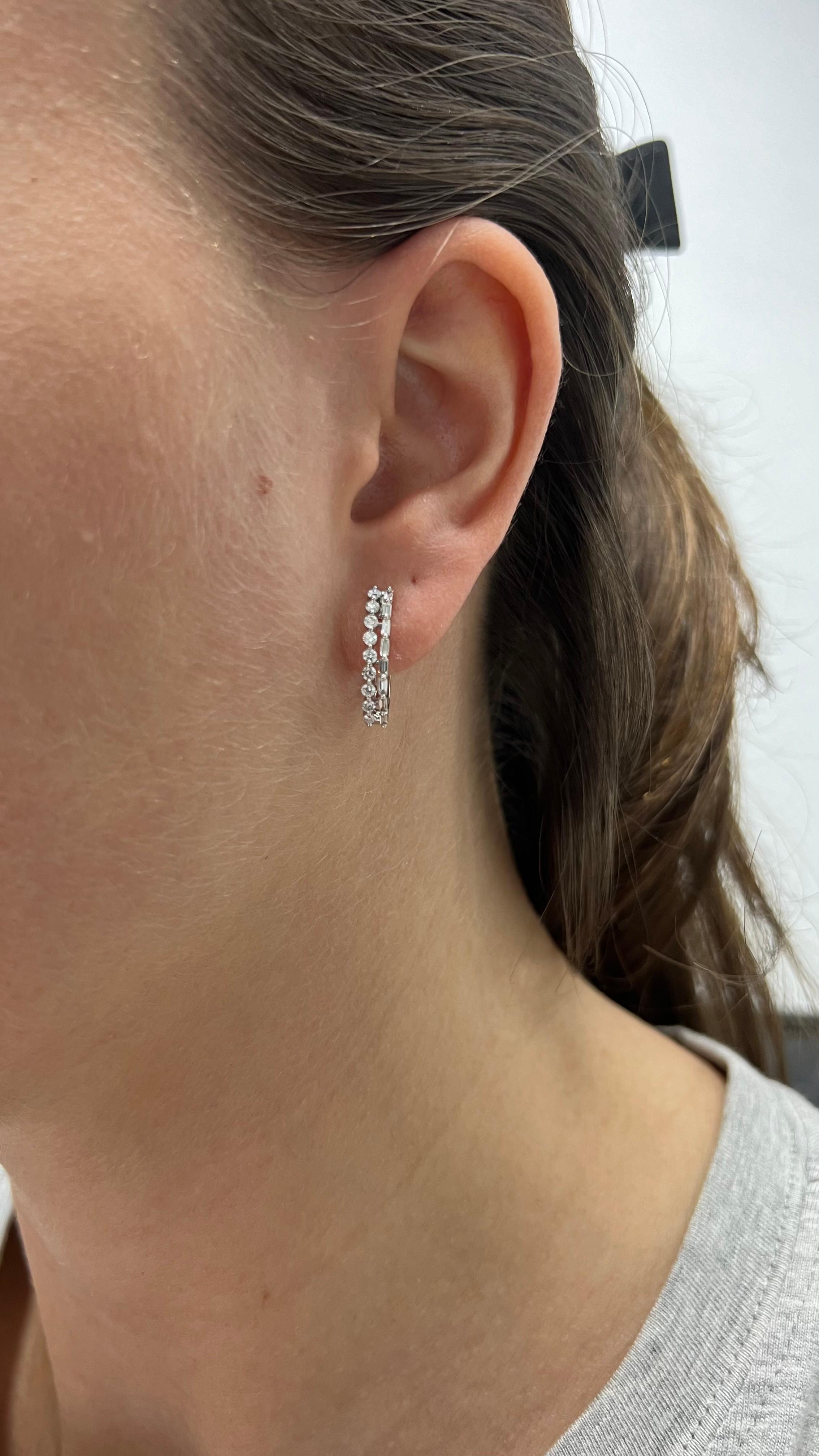 Natural Diamonds 0.62 cts 18 Karat White Gold Petite Hoop Earrings For Sale 4