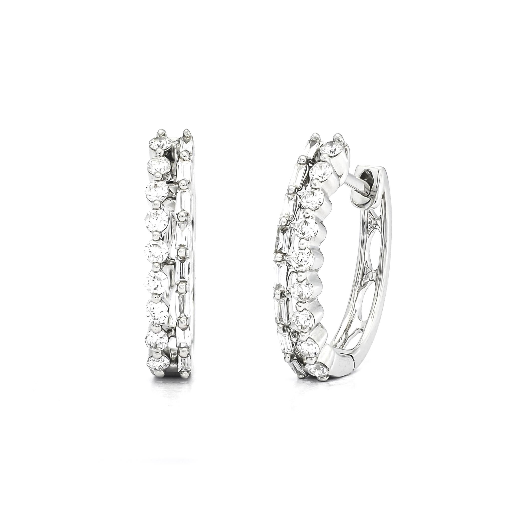 Immerse yourself in the unparalleled beauty of our Exclusive Designer Diamond Hoops, where sophistication meets timeless glamour. These exquisite hoop earrings are crafted to take her breath away, featuring a dazzling combination of baguette and