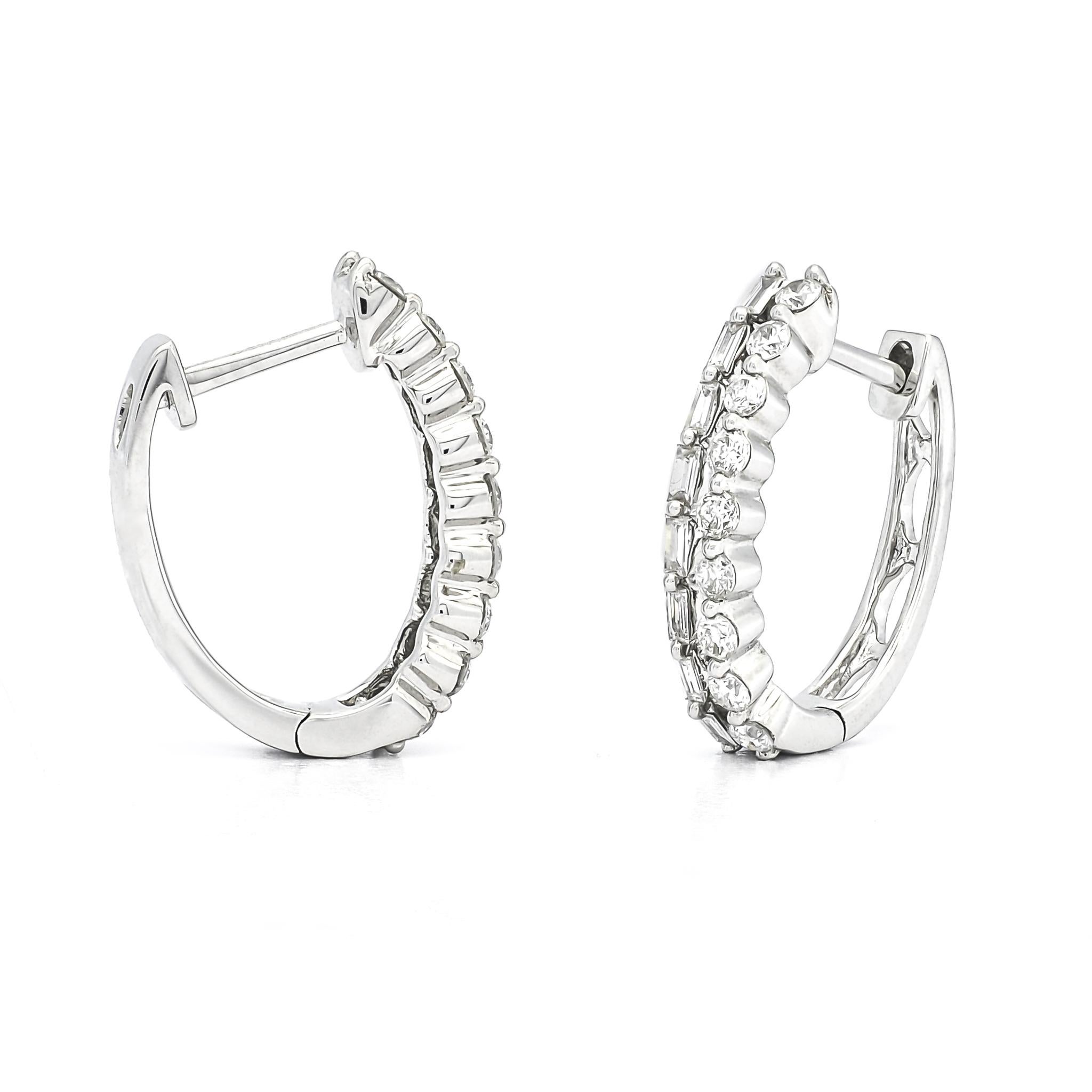 Modern Natural Diamonds 0.62 cts 18 Karat White Gold Petite Hoop Earrings E074197 For Sale