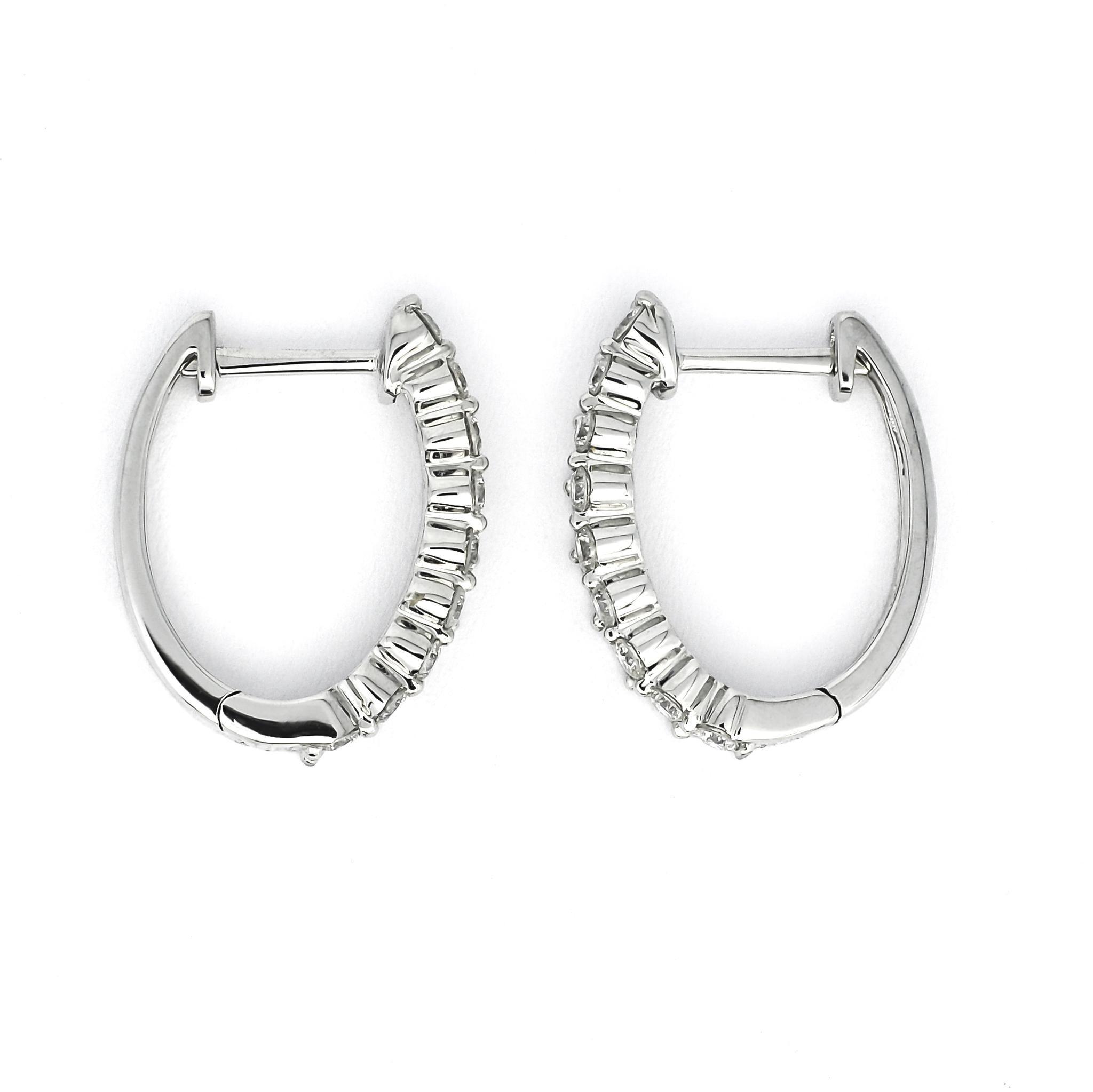 Women's or Men's Natural Diamonds 0.62 cts 18 Karat White Gold Petite Hoop Earrings E074197 For Sale
