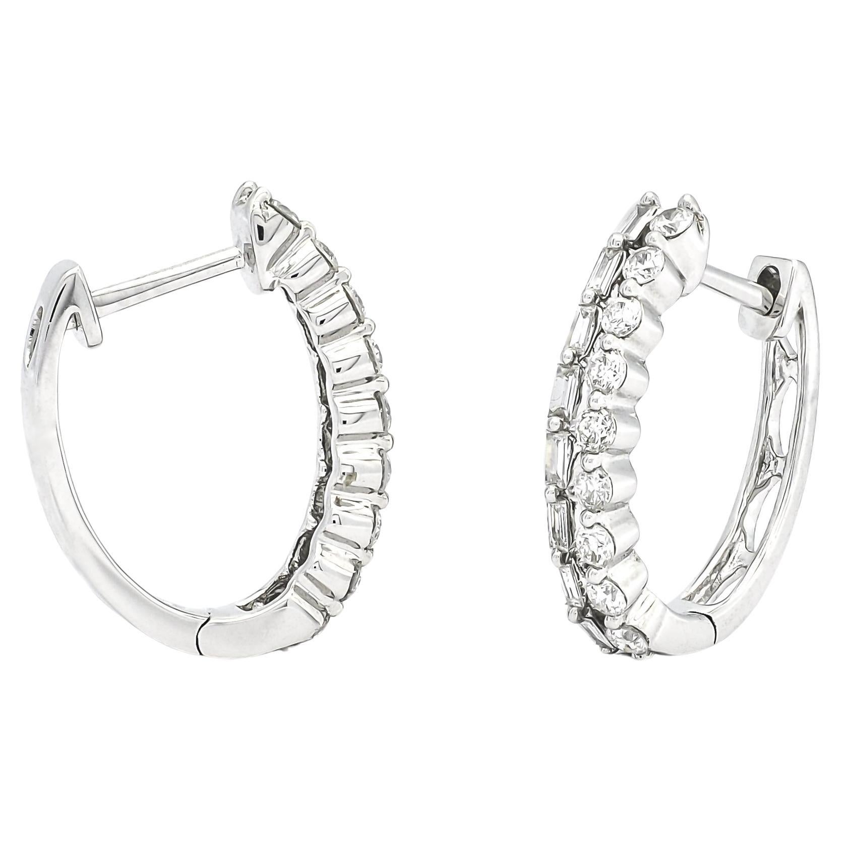 Natural Diamonds 0.62 cts 18 Karat White Gold Petite Hoop Earrings E074197 For Sale