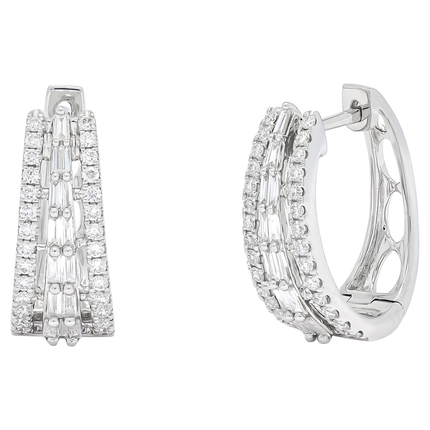 Diamanti naturali 0,75 carati in oro bianco 18KT Orecchini a cerchio Huggies