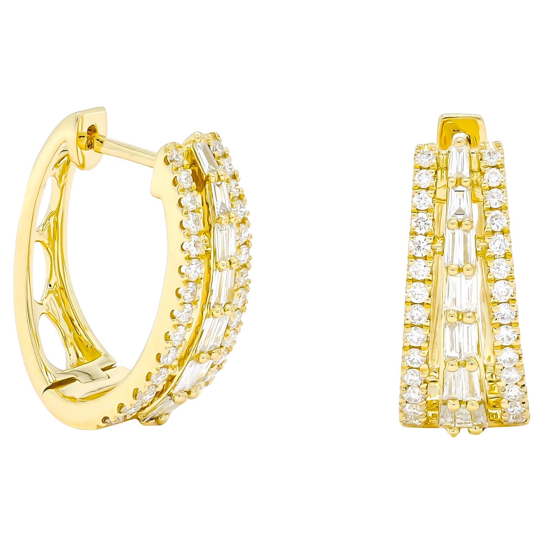 Natural Diamonds 0.76 carats 18KT Yellow Gold Hoop Huggies Earrings