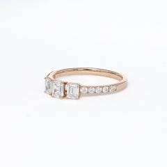 Natural Diamonds  0.76 CT 18KT Rose Gold Emerald Cut Trilogy Promise Ring