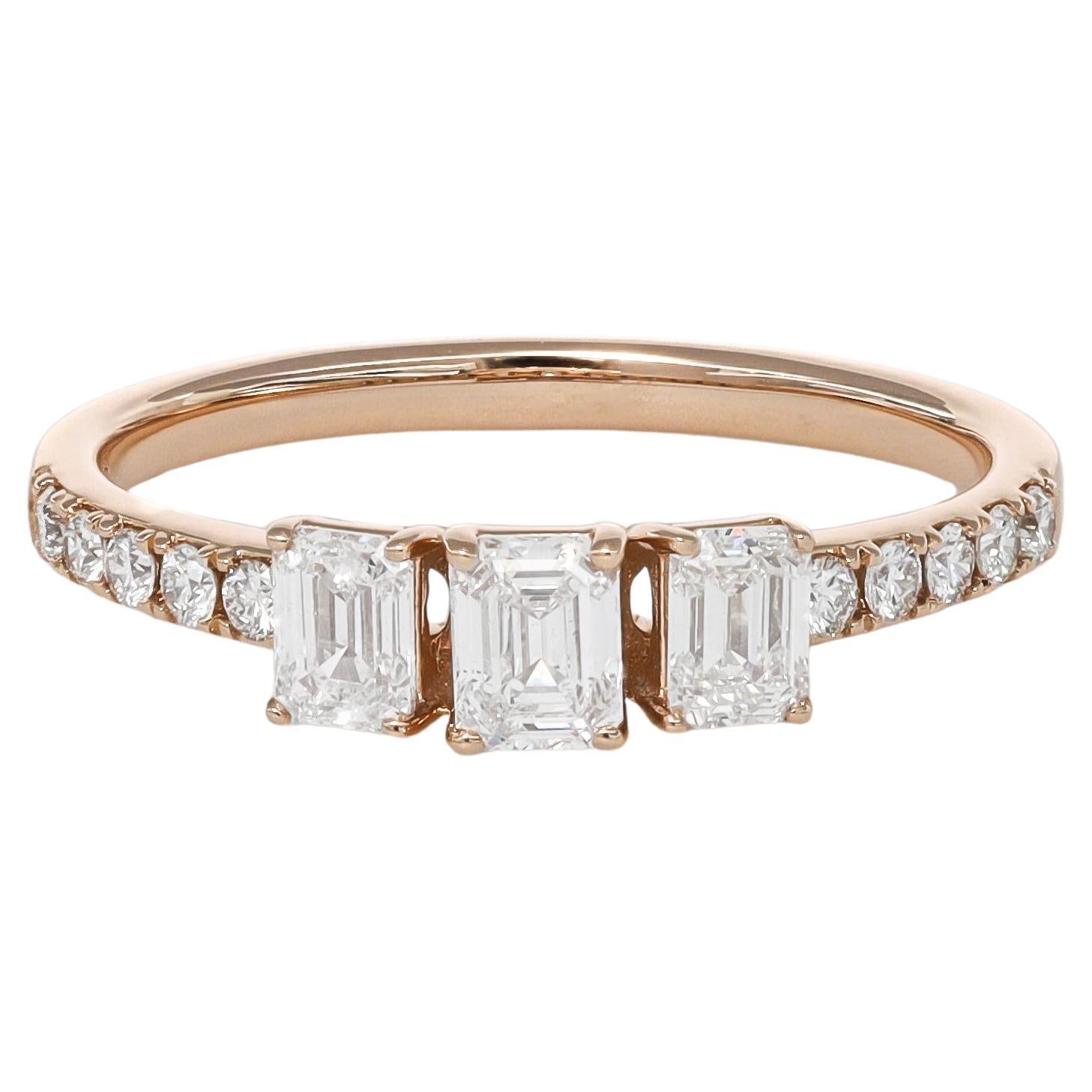 Natural Diamonds  0.76 CT 18KT Rose Gold Emerald Cut Trilogy Promise Ring