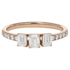 Natural Diamonds  0.76 CT 18KT Rose Gold Emerald Cut Trilogy Promise Ring