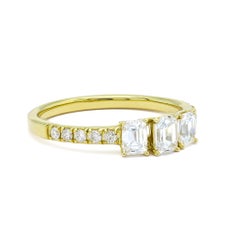Natural Diamonds  0.76 CT 18KT Yellow Gold Emerald Cut Trilogy Promise Ring