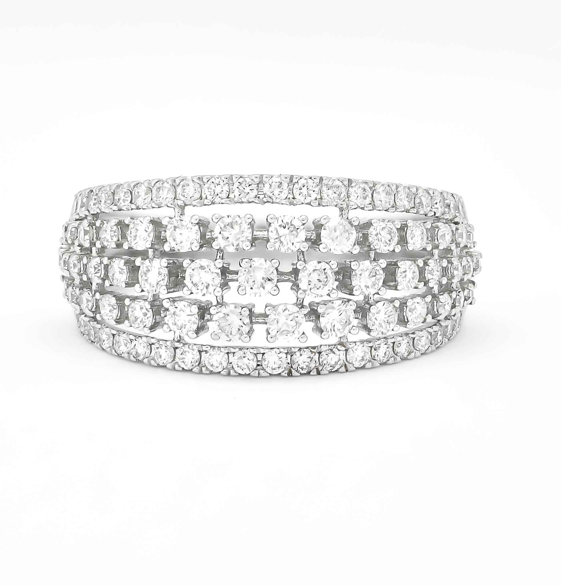 Introducing our exquisite Natural Diamonds 1.01 Ct 18 Karat Gold Multi Row Luxury Fashion Ring, a true masterpiece that captures the essence of timeless elegance and unparalleled beauty. This stunning piece of jewelry is a celebration of