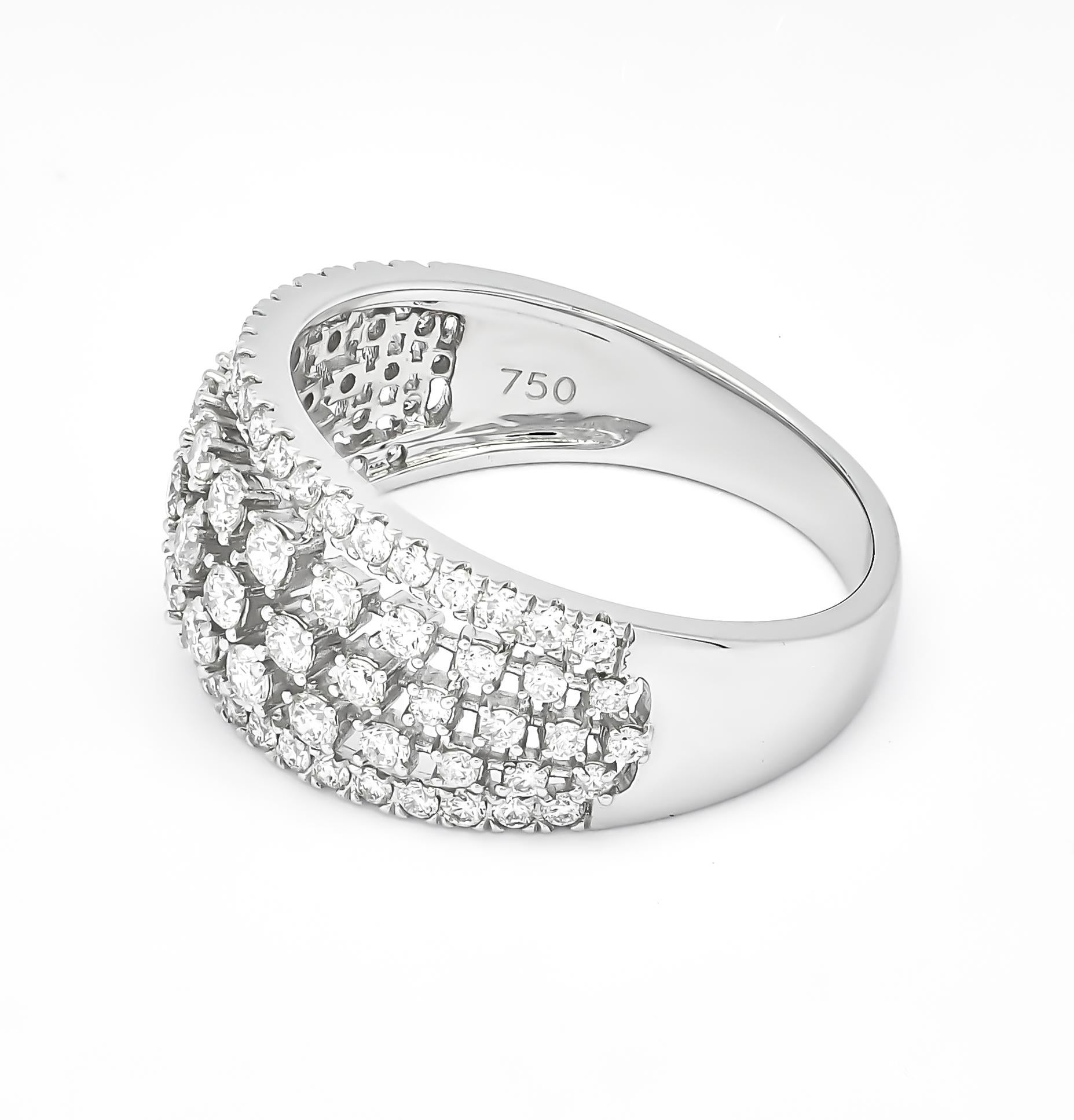 Art Nouveau Natural Diamonds 1.01 Carat 18 Karat White Gold Multi Row Luxury Fashion Ring For Sale