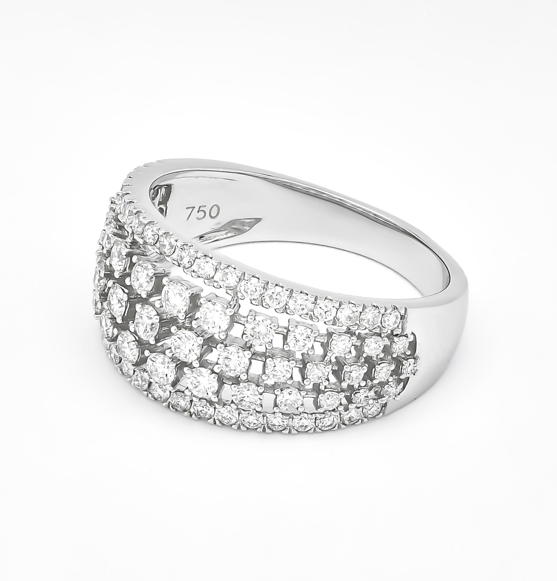 Round Cut Natural Diamonds 1.01 Carat 18 Karat White Gold Multi Row Luxury Fashion Ring For Sale