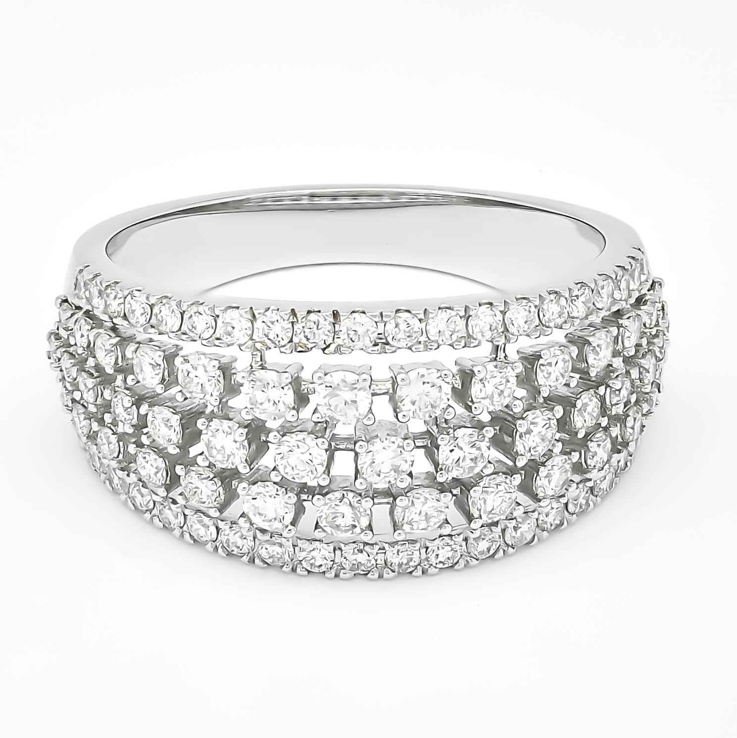 Women's Natural Diamonds 1.01 Carat 18 Karat White Gold Multi Row Luxury Fashion Ring For Sale