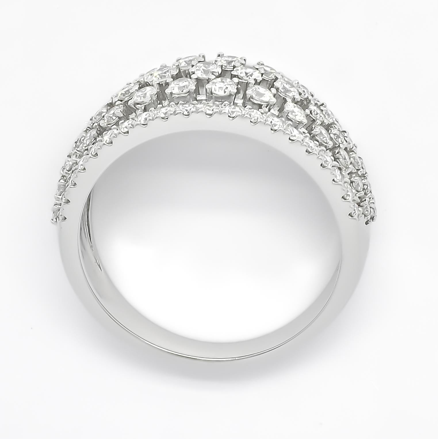 Natural Diamonds 1.01 Carat 18 Karat White Gold Multi Row Luxury Fashion Ring For Sale 1