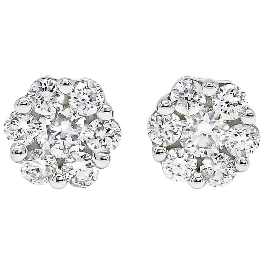 Natürliche Diamanten 1,10 Karat 18KT Weißgold Classic Cluster-Ohrstecker