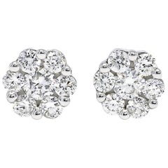Natürliche Diamanten 1,10 Karat 18KT Weißgold Classic Cluster-Ohrstecker