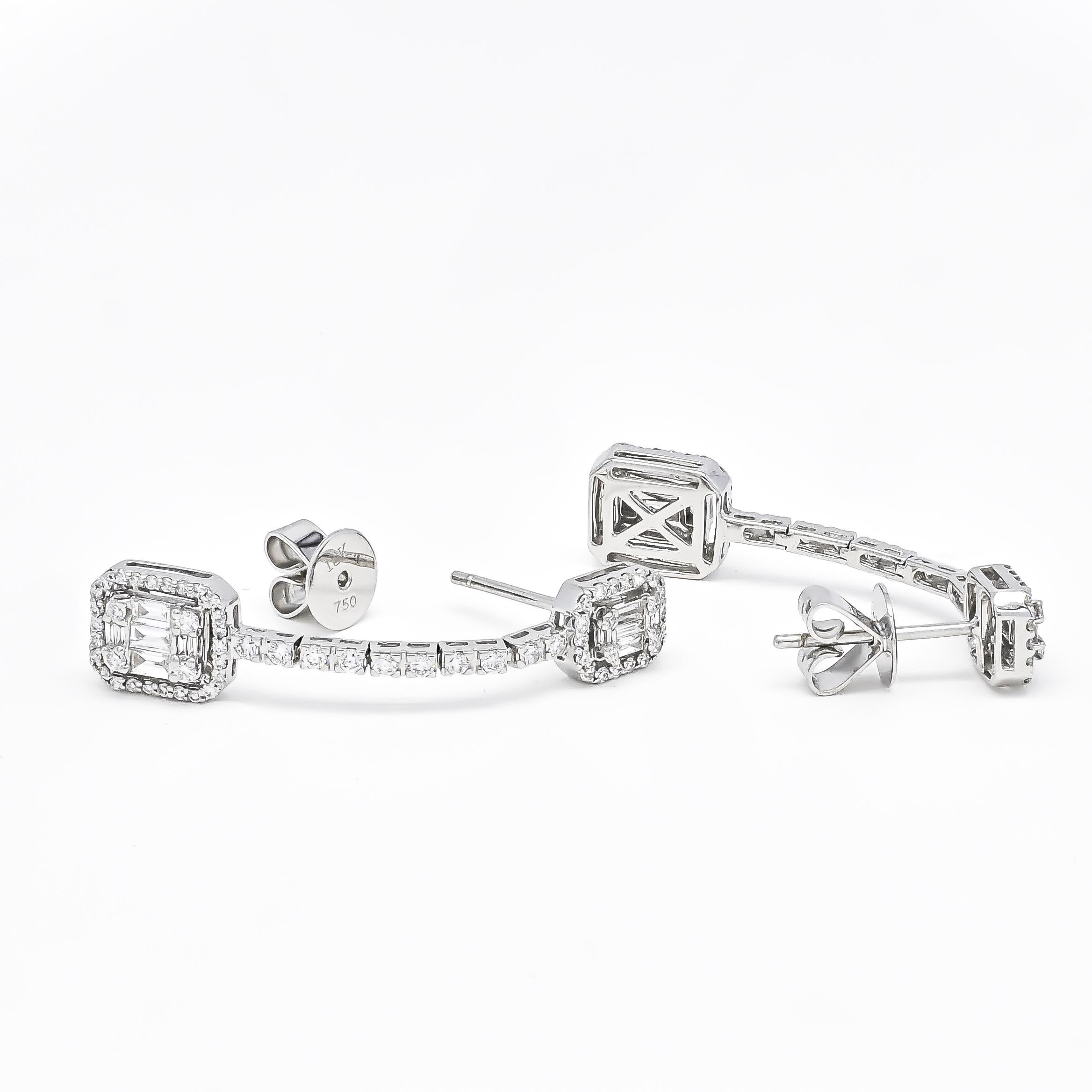 Natürliche Diamanten 1,26 Karat 18KT Weißgold Cocktail-Tropfen-Ohrringe mit natürlichen Diamanten im Angebot 2