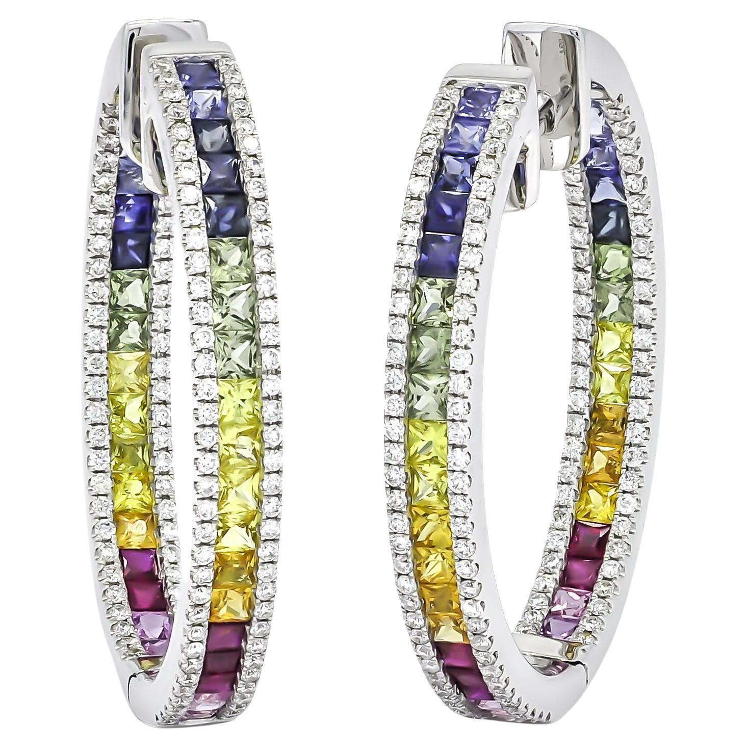 Ohrringe mit natürlichen Diamanten 1,27 Karat 18KT Weißgold Saphiren und Saphiren