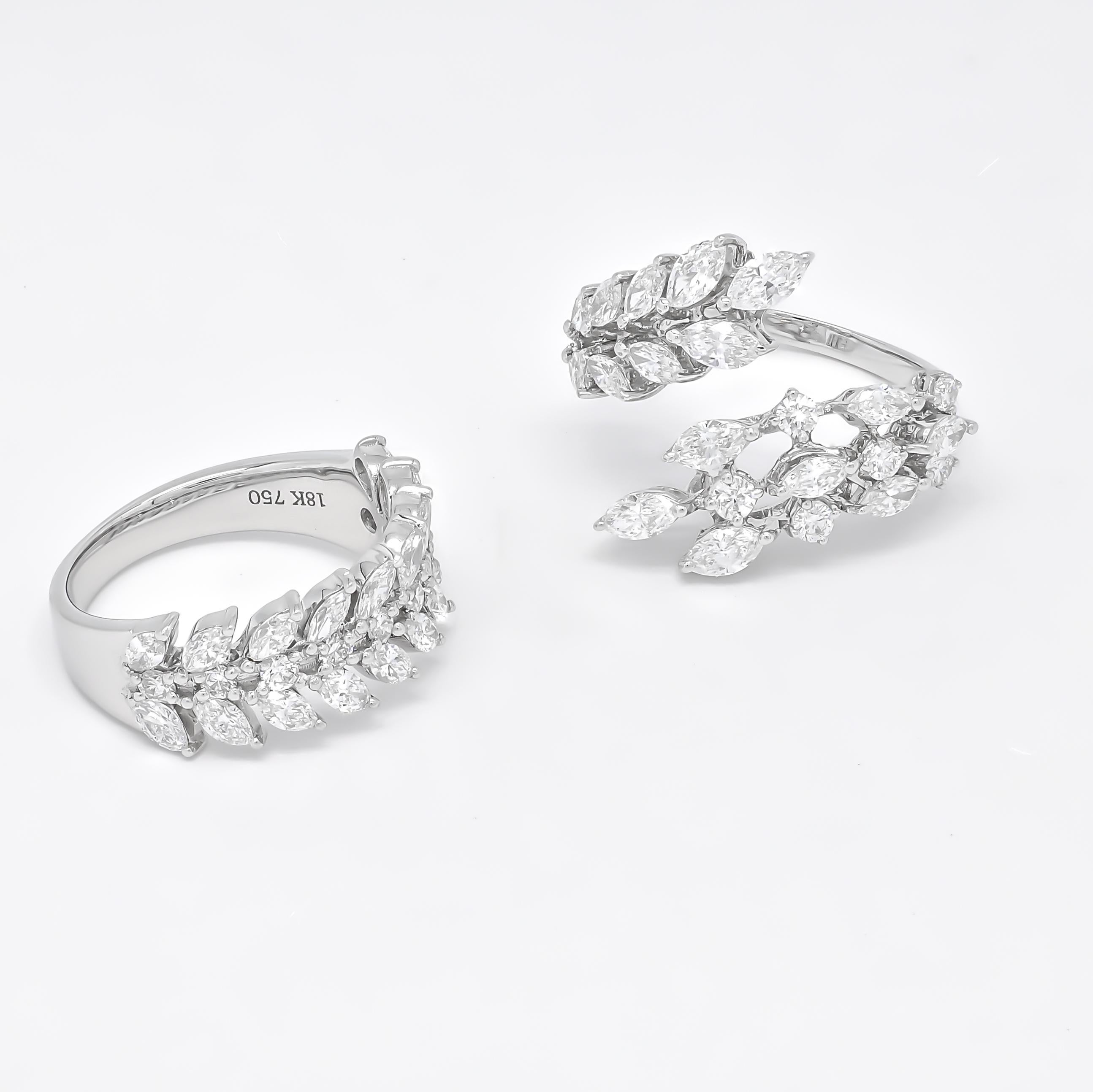 Diamantes naturales 1,55 quilates Anillo de media eternidad marquesa de oro blanco de 18 quilates en venta 1