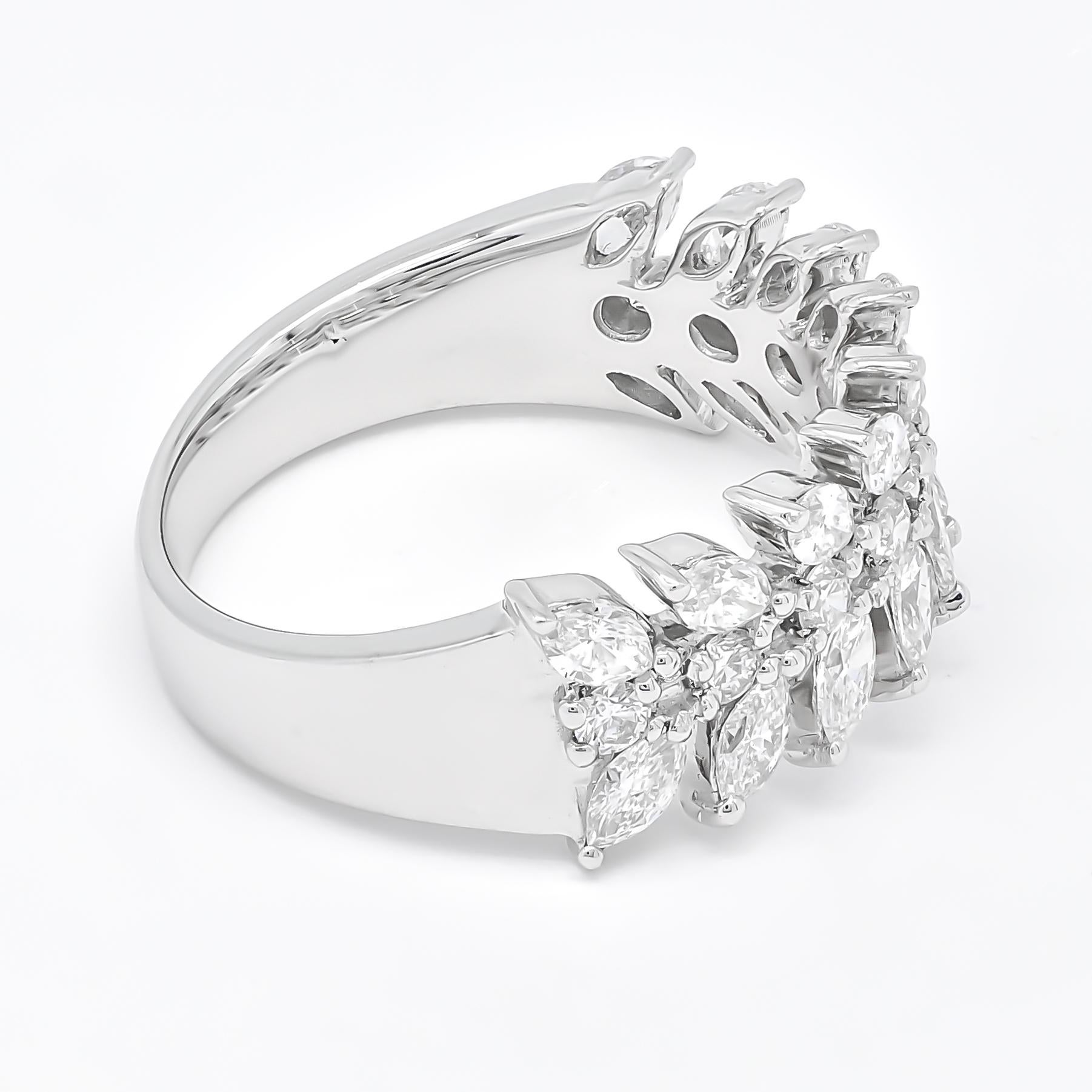 Diamantes naturales 1,55 quilates Anillo de media eternidad marquesa de oro blanco de 18 quilates en venta 2