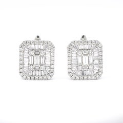 Natural Diamonds 1.90 CTS 18 Karat White Gold Halo Cluster Stud Earrings