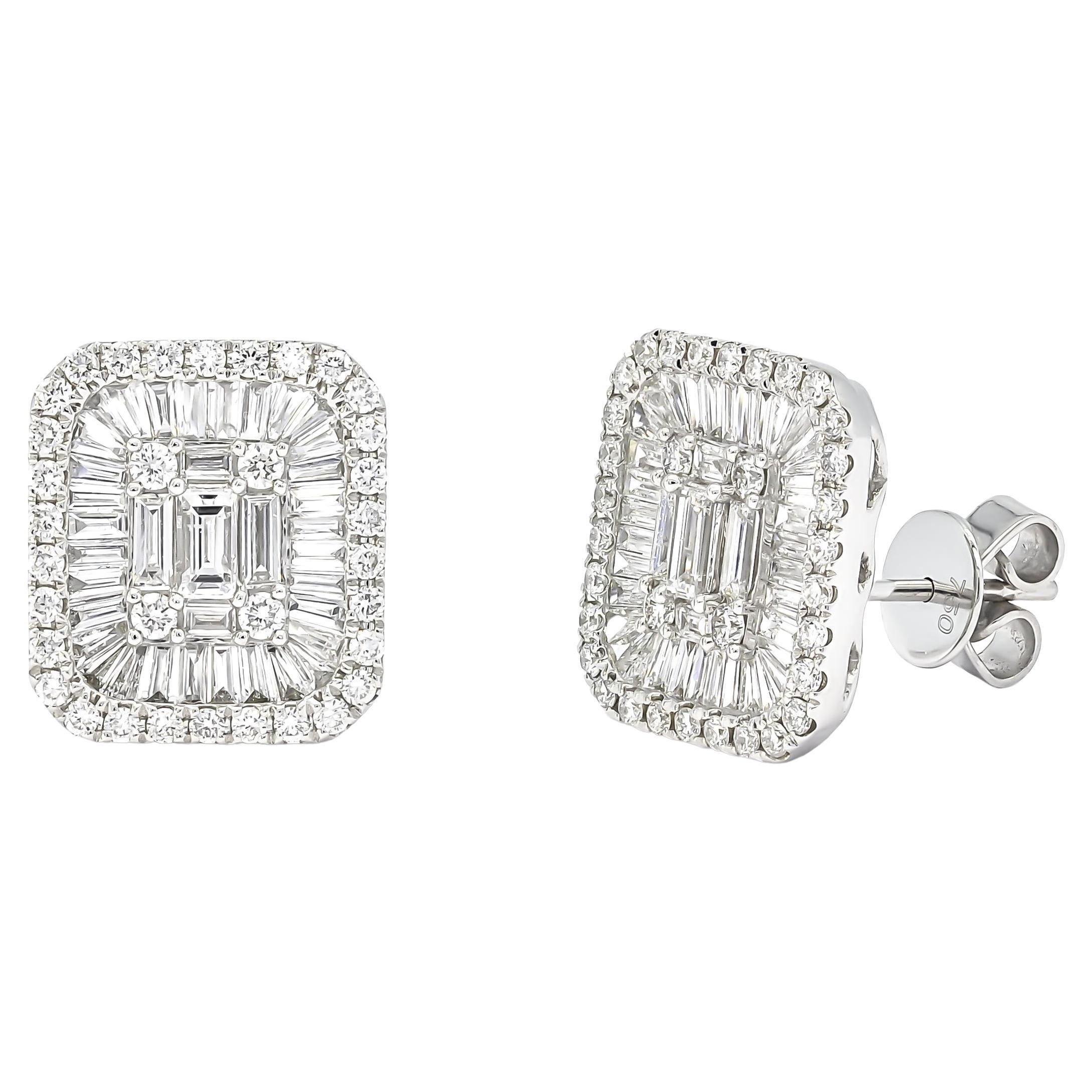  Natural Diamonds 1.80 CTS 18 Karat White Gold  Halo Cluster Stud Earrings