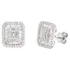  Diamants naturels 1,80 carat CTS or blanc 18 carats  Boucles d'oreilles Halo Cluster