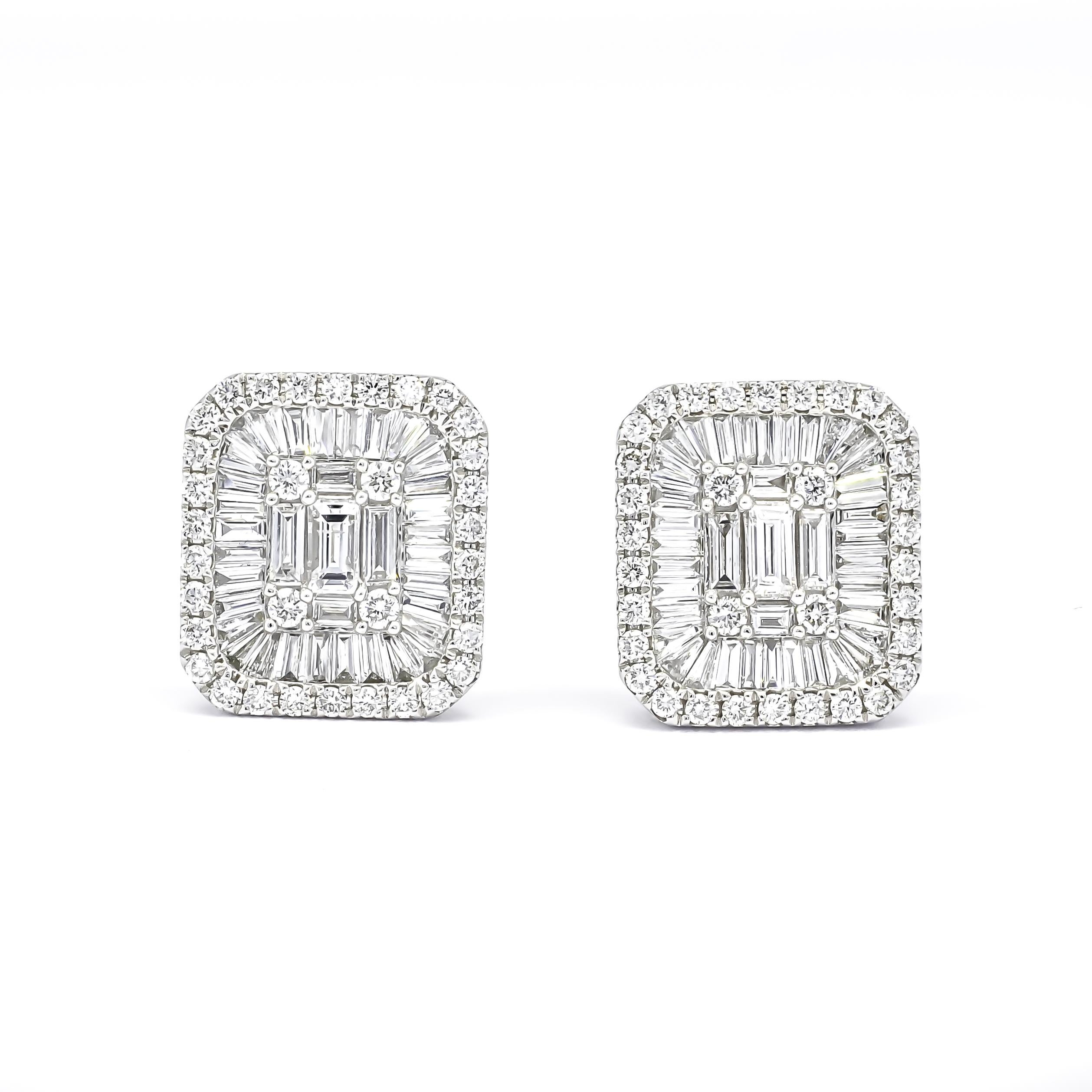 Women's or Men's Natural Diamonds 1.90 CTS 18 Karat White Gold  Halo Cluster Stud Earrings For Sale