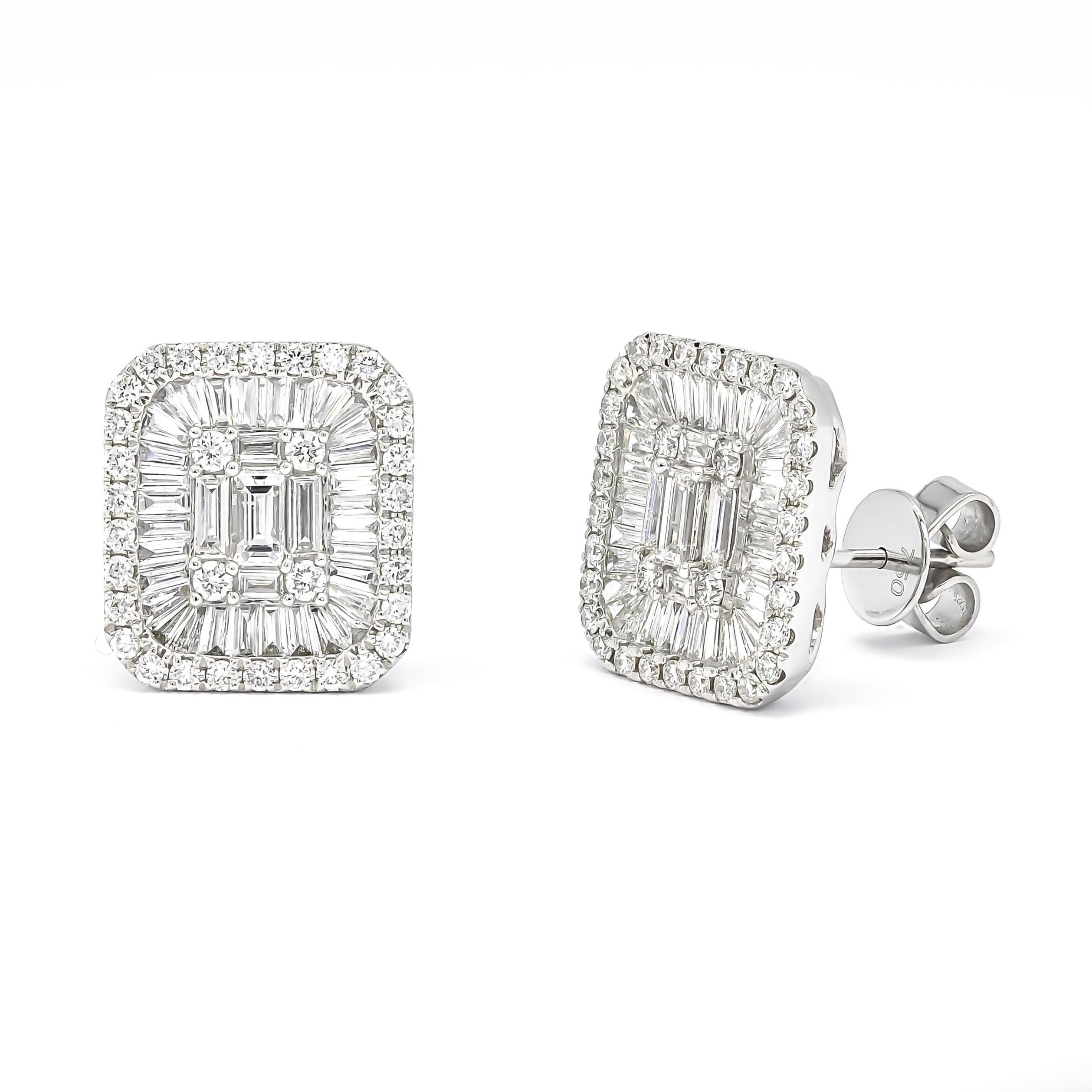 Natural Diamonds 1.90 CTS 18 Karat White Gold  Halo Cluster Stud Earrings For Sale 2