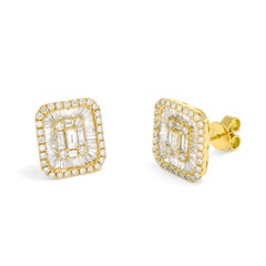Natural Diamonds 1.90 CTS 18 Karat Yellow Gold  Halo Cluster Stud Earrings