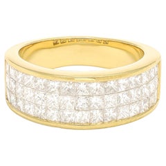 Diamantes naturales 2,10 quilates Alianza princesa de oro amarillo de 18 quilates