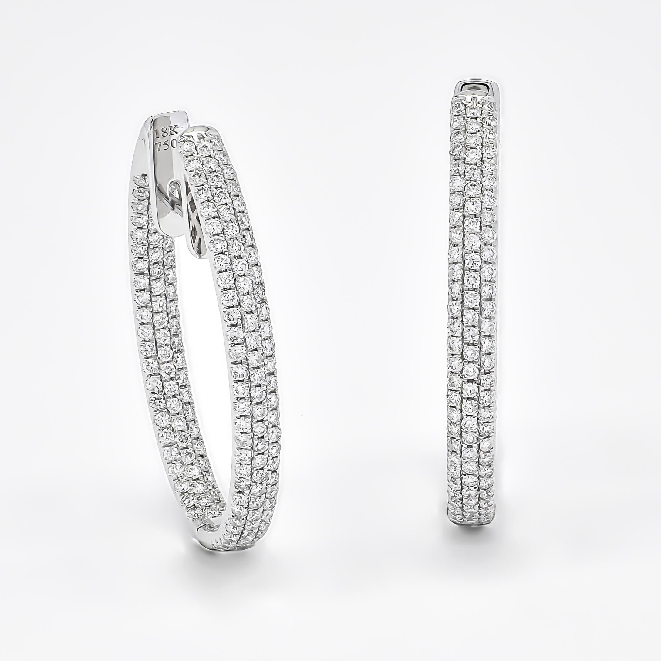 Orecchini a cerchio in oro bianco 18KT con diamanti naturali da 2,75 carati 