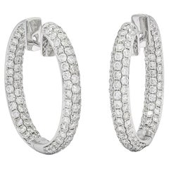Natural Diamonds 4.55 Carats 18 Karat White Gold 'in and Out' Hoop Earrings 