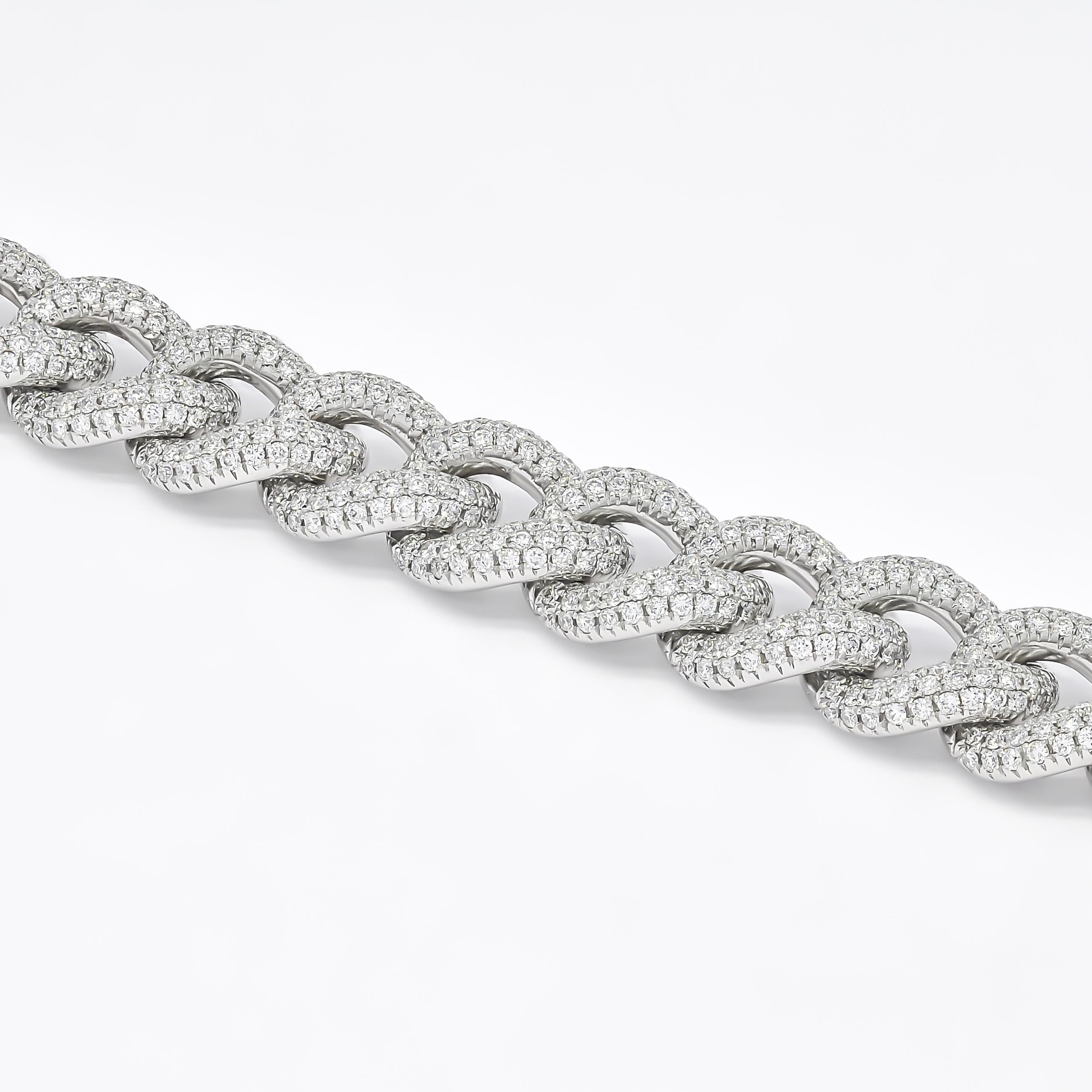 Natural Diamonds 8.50 carats 18KT White Gold Cuban Man Woman Tennis Bracelet In New Condition For Sale In Antwerpen, BE