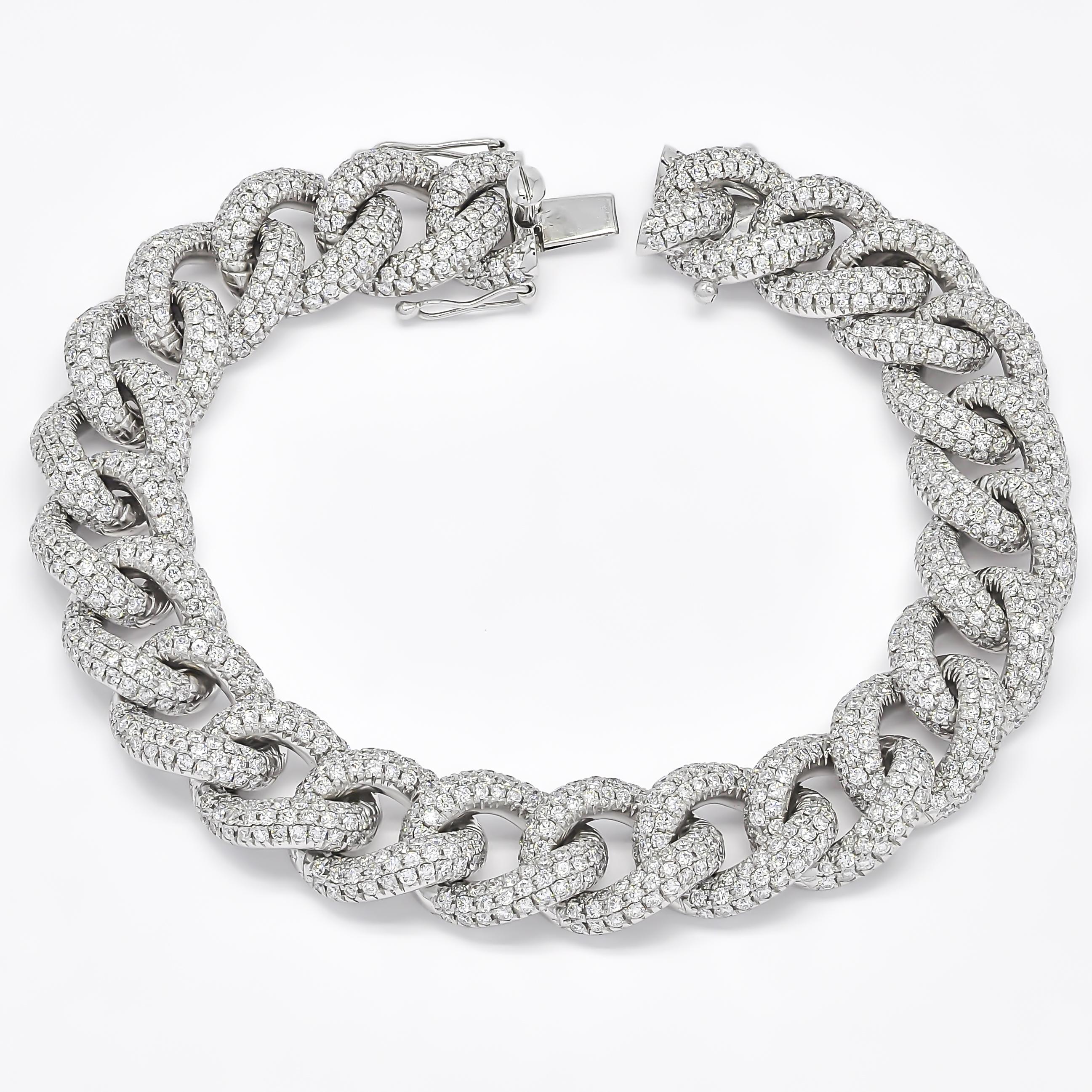 Natural Diamonds 8.50 carats 18KT White Gold Cuban Man Woman Tennis Bracelet For Sale 2