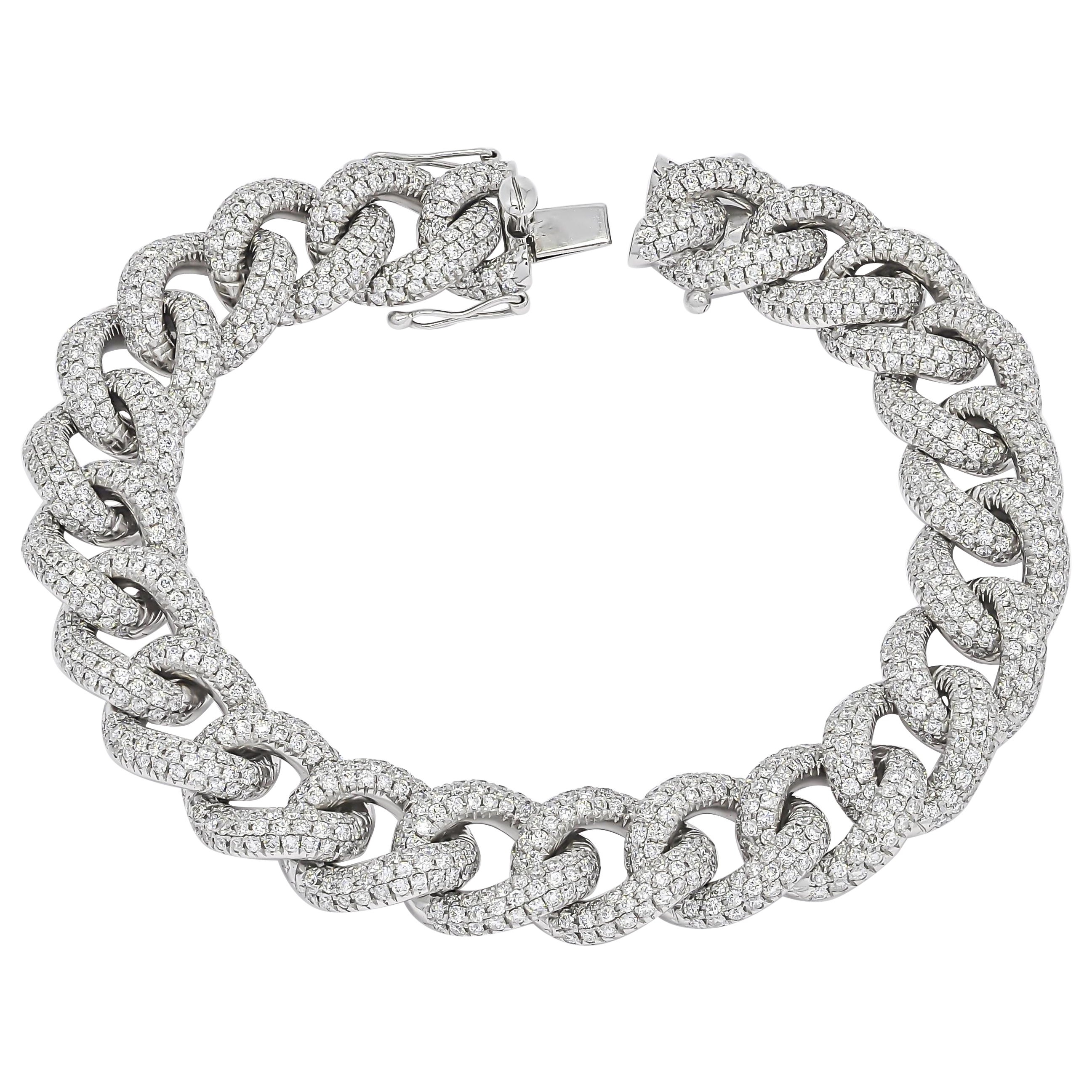 Diamants Nature 8.50 carats Or blanc 18KT Bracelet Tennis Cubain Homme Femme